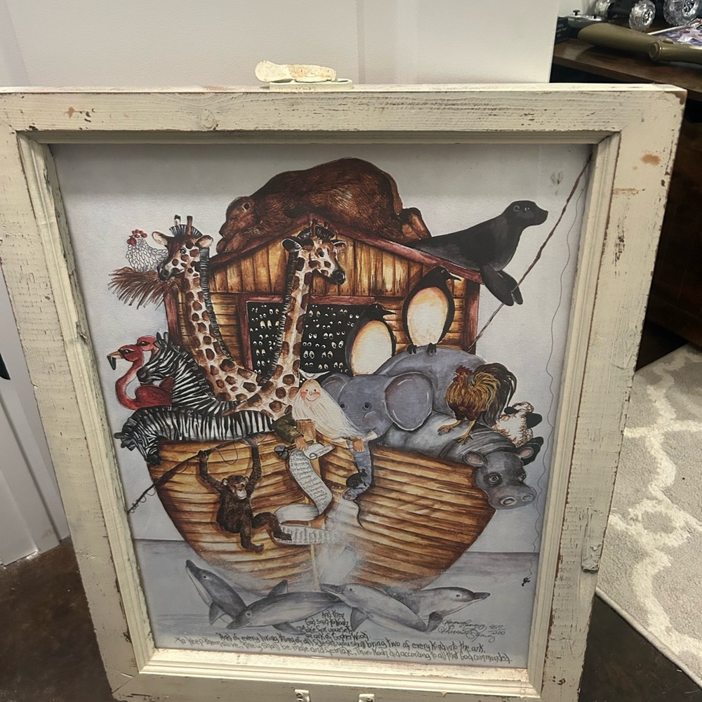 Noah's Ark Animal Art Print in Rustic Frame